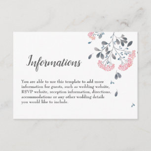 Cartão De Informações Detalhes de casamento em aquarela cinza floral chi