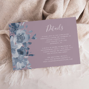 Cartão De Informações Detalhes de Casamento em Aquarela Floral Azul Poei
