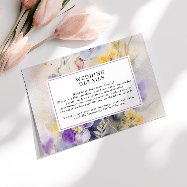 Cartão De Informações Detalhes de Casamento em Aquarela Rústica Roxo e A (Criador carregado)
