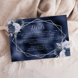 Cartão De Informações Detalhes de Casamento em Azul Poeirento Floral Pra