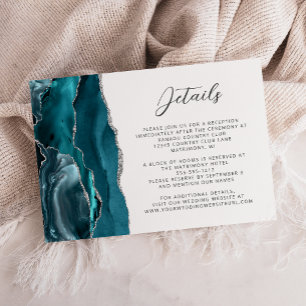 Cartão De Informações Detalhes de Casamento em Azul Teal Ágata com Letra