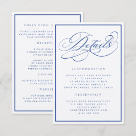 Cartão De Informações Detalhes de Casamento em Caligrafia Azul Elegante