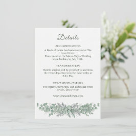 Cartão De Informações Detalhes de Casamento em Eucalipto Verde Sage Mini