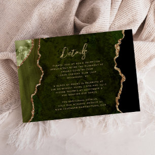 Cartão De Informações Detalhes de Casamento em Grafite Dourado Verde Oli