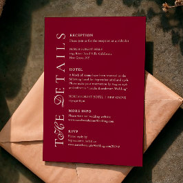 Cartão De Informações Detalhes de Casamento em Letra Burgundy Profunda