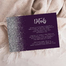 Cartão De Informações Detalhes de Casamento em Letra com Brilho Roxo e P