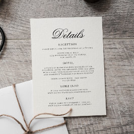 Cartão De Informações Detalhes de Casamento em Letra Elegante Clássica