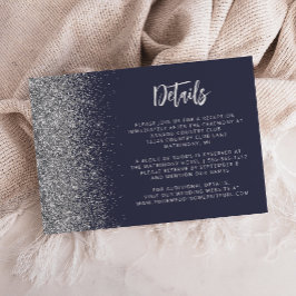 Cartão De Informações Detalhes de Casamento em Letra Glitter Prata Azul 