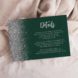 Cartão De Informações Detalhes de Casamento em Letra Glitter Prata Verde