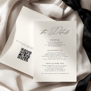 Cartão De Informações Detalhes de casamento em marfim elegante com códig