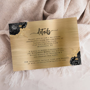 Cartão De Informações Detalhes de Casamento em Metal com Floral Preto e
