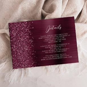 Cartão De Informações Detalhes de Casamento em Metal Escovado Glam Burgu