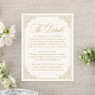 Cartão De Informações Detalhes de Casamento em Moldura Dourada Elegante