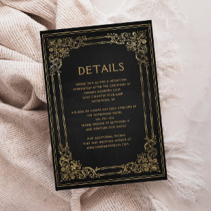 Cartão De Informações Detalhes de Casamento em Moldura Vintage Preto Dou
