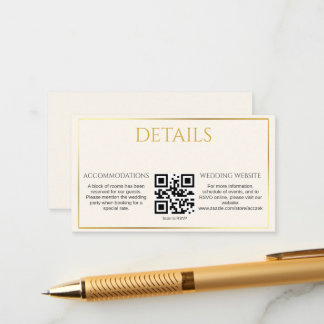 Cartão De Informações Detalhes de casamento em ouro com elegância minima