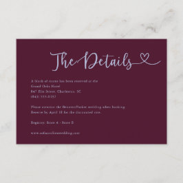Cartão De Informações Detalhes de Casamento em Plum com Letra Caprichosa