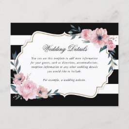 Cartão De Informações Detalhes de casamento em rosa floral aquarela pret
