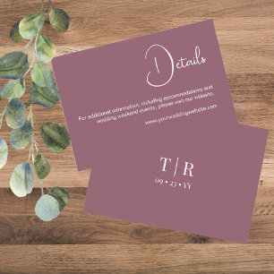 Cartão De Informações Detalhes de casamento em rosa poeirento minimal