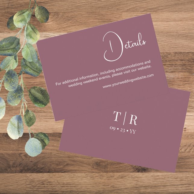 Cartão De Informações Detalhes de casamento em rosa poeirento minimal (Criador carregado)