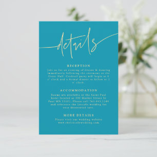 Cartão De Informações Detalhes de Casamento em Script Casual Azul Água