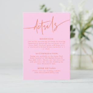 Cartão De Informações Detalhes de Casamento em Script Casual Rosa Laranj