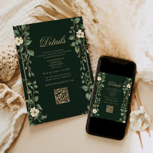 Cartão De Informações Detalhes de Casamento em Verde e Dourado Art Nouve