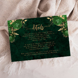 Cartão De Informações Detalhes de Casamento em Verde Esmeralda Dourado Á