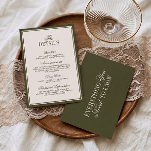 Cartão De Informações Detalhes de Casamento em Verde Oliva Clássico com