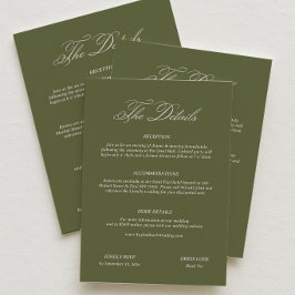 Cartão De Informações Detalhes de Casamento em Verde Oliva Moderno