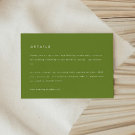 Cartão De Informações Detalhes de Casamento em Verde Oliva Moderno & Sit