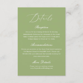 Cartão De Informações Detalhes de Casamento em Verde Sage Elegante