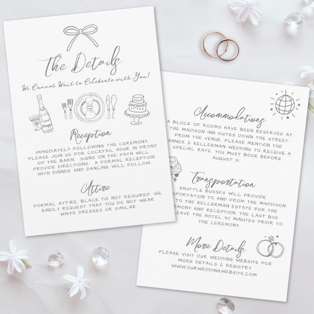 Cartão De Informações Detalhes de Casamento Excêntricos e Caprichosos à  (Hand Drawn Quirky Whimsical Wedding Details Enclosure Card )