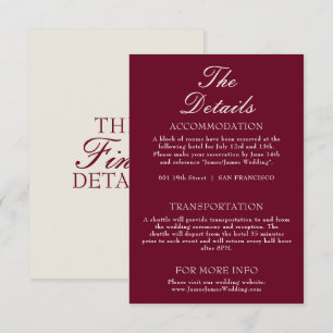Cartão De Informações Detalhes de casamento Fancy Burgundy Cream Old Mon