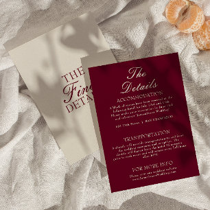 Cartão De Informações Detalhes de casamento Fancy Burgundy Cream Old Mon