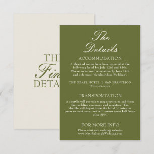 Cartão De Informações Detalhes de casamento Fancy Olive Green Old Money