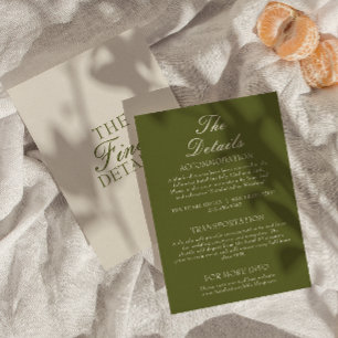 Cartão De Informações Detalhes de casamento Fancy Olive Green Old Money