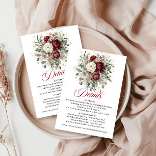 Cartão De Informações Detalhes de Casamento Florais Burgundy Tendência V