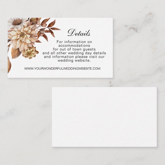 Cartão De Informações Detalhes de Casamento Florais de Outono Elegantes  (Frente/Verso)