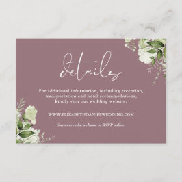 Cartão De Informações Detalhes de Casamento Florais Elegantes com Verde
