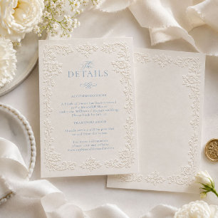 Cartão De Informações Detalhes de Casamento Florais Elegantes em Relevo