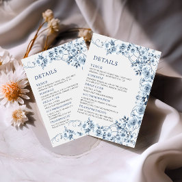 Cartão De Informações Detalhes de casamento florais em azul poeirento vi