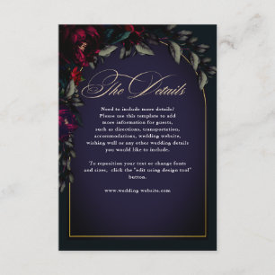 Cartão De Informações Detalhes de casamento florais em turquesa vermelho