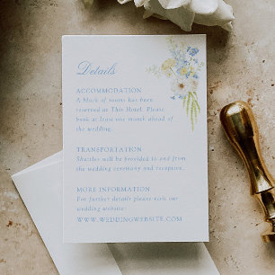 Cartão De Informações Detalhes de Casamento Floral Amarelo Manteiga Azul