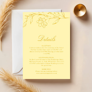 Cartão De Informações Detalhes de Casamento Floral Amarelo Manteiga Mode