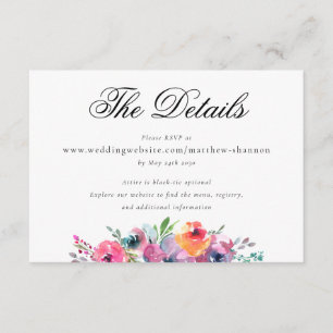 Cartão De Informações Detalhes de Casamento Floral Aquarela com Letra El