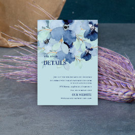 Cartão De Informações Detalhes de Casamento Floral Azul Bonito em Aquare