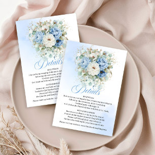 Cartão De Informações Detalhes de Casamento Floral Azul Claro Branco Clá