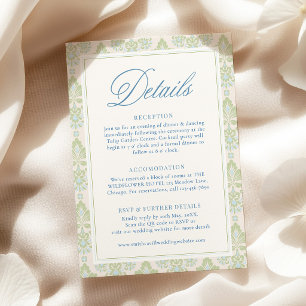 Cartão De Informações Detalhes de Casamento Floral Azul e Sage Elegantes