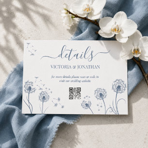Cartão De Informações Detalhes de casamento floral azul minimalista