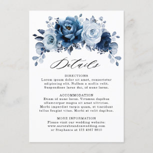 Cartão De Informações Detalhes de casamento floral azul naval ardósia em